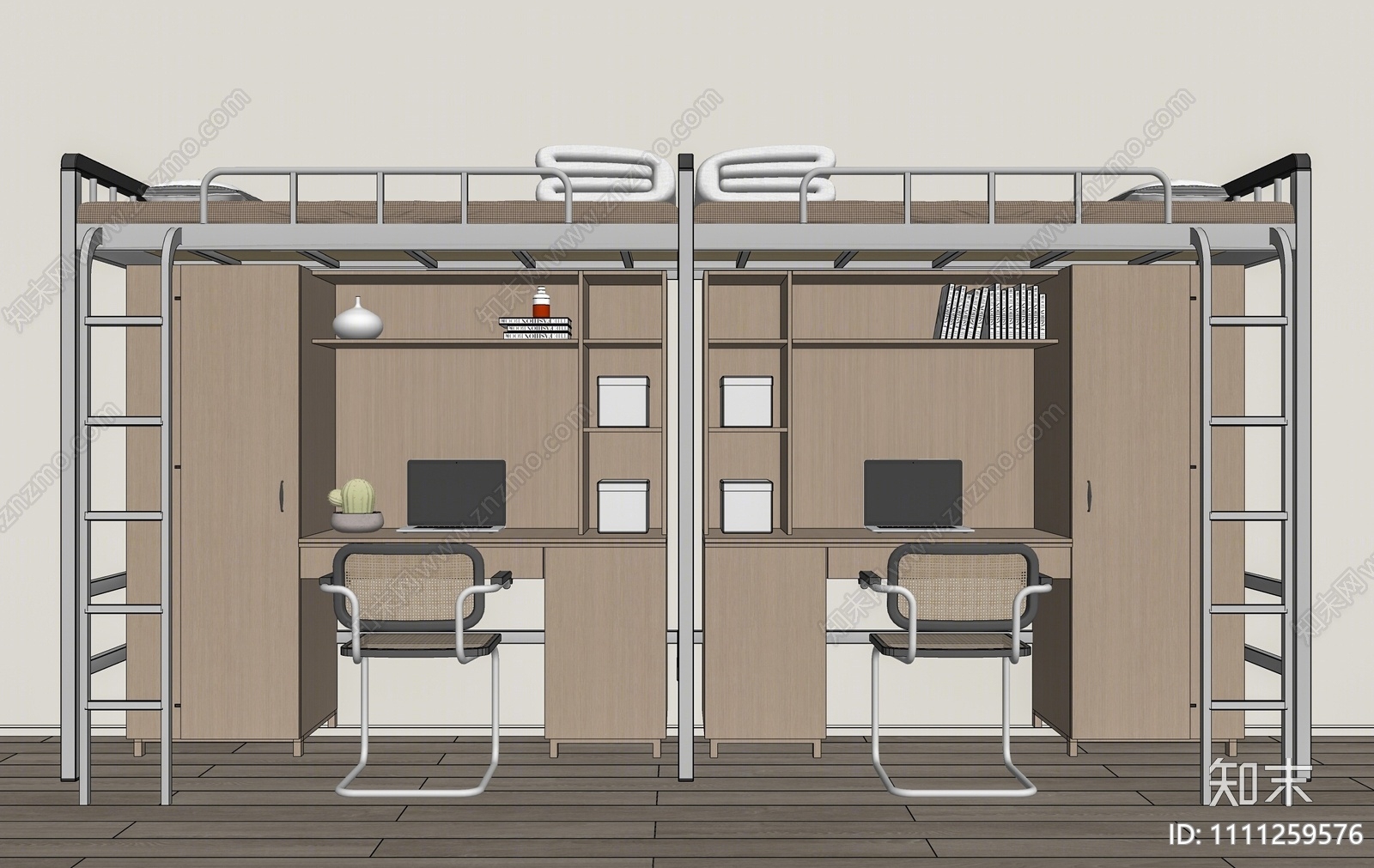 现代宿舍双层床SU模型下载【ID:1111259576】