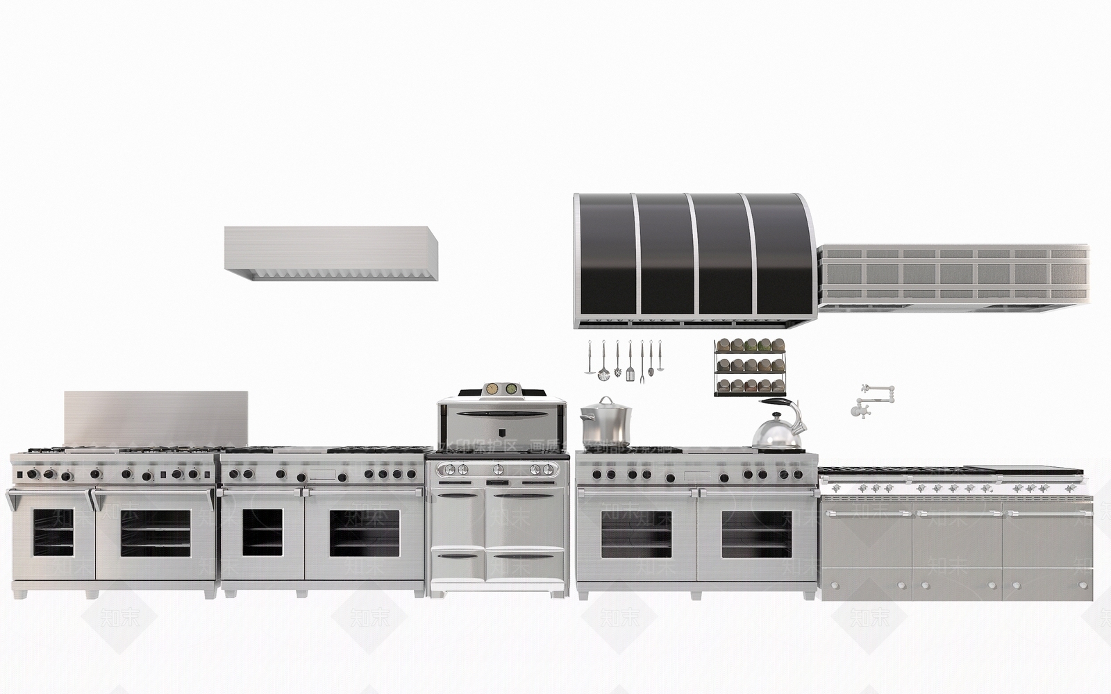 现代酒店厨房用品组合3D模型下载【ID:1111259929】