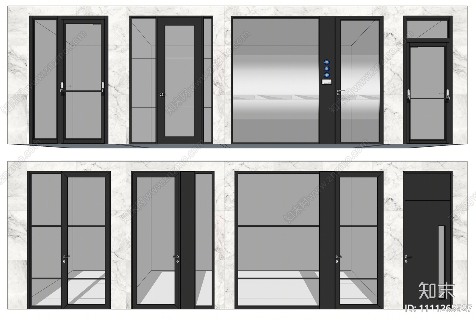 现代办公室玻璃单开门SU模型下载【ID:1111265527】