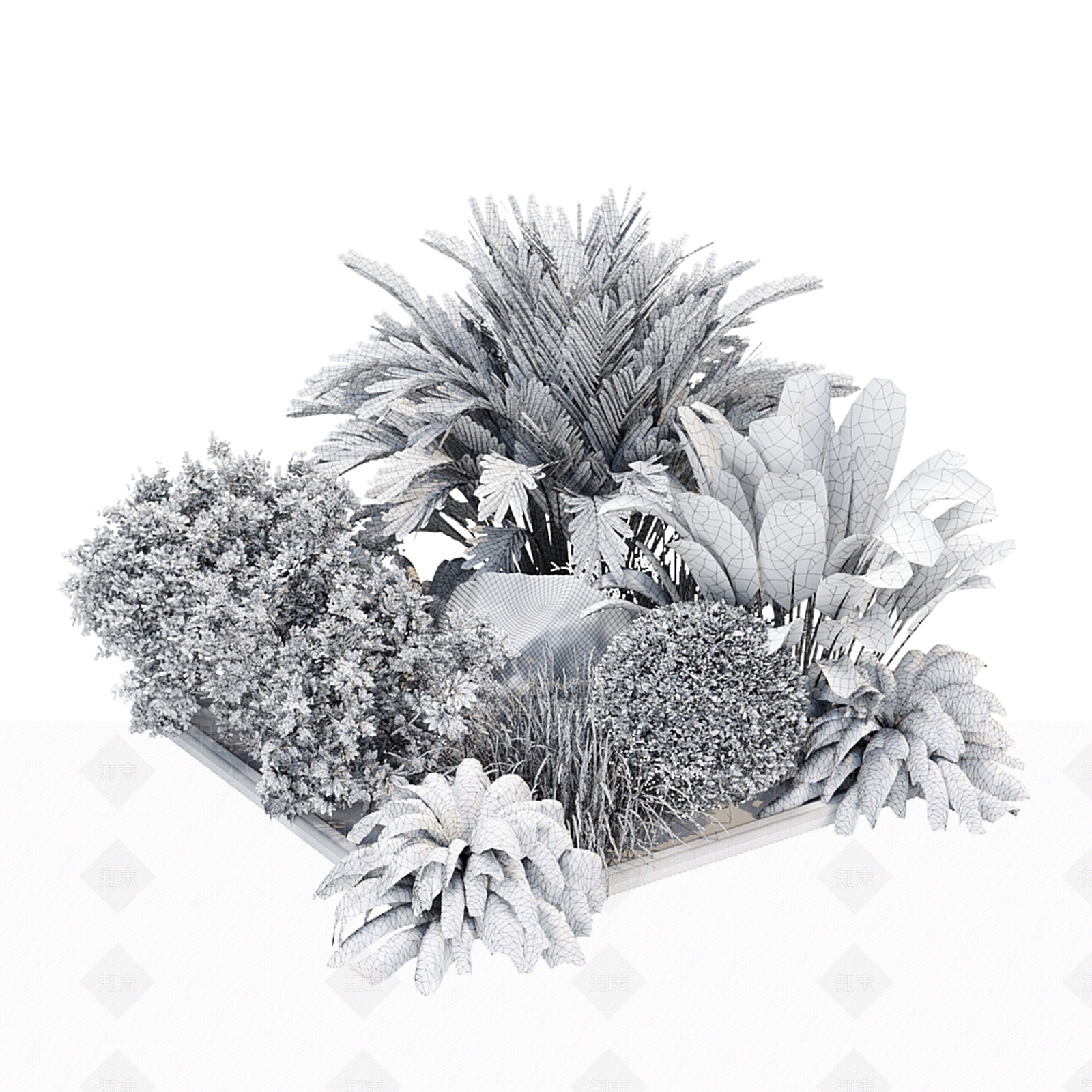现代植物堆3D模型下载【ID:1111270942】