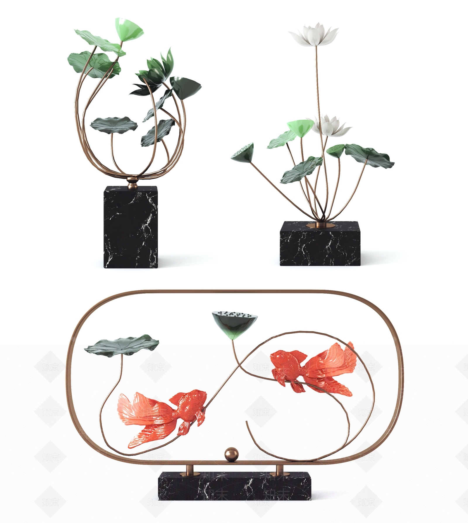 新中式荷叶荷花3D模型下载【ID:1111273537】