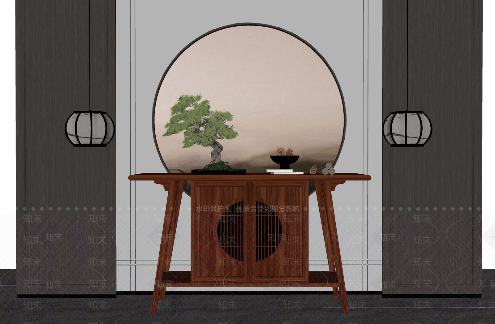 新中式端景条案SU模型下载【ID:1111276591】