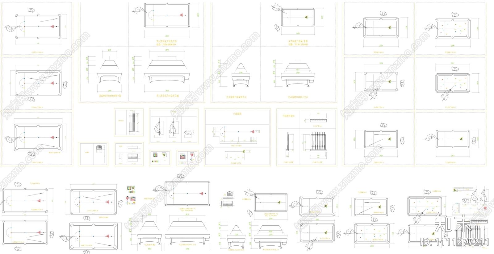 美式落袋英式斯诺克台球桌CAD动态块施工图下载【ID:1111277211】