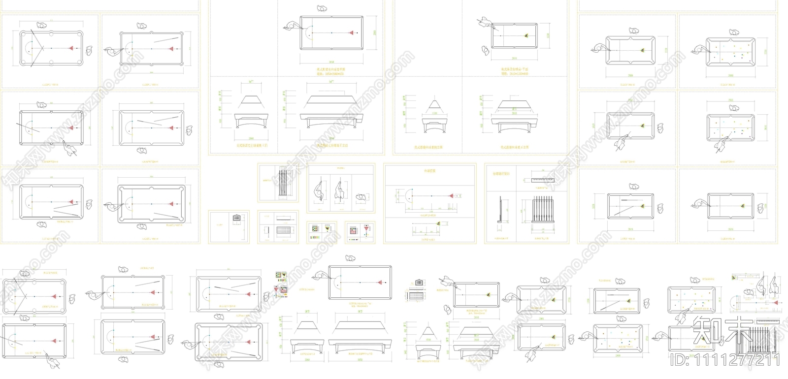 美式落袋英式斯诺克台球桌CAD动态块施工图下载【ID:1111277211】
