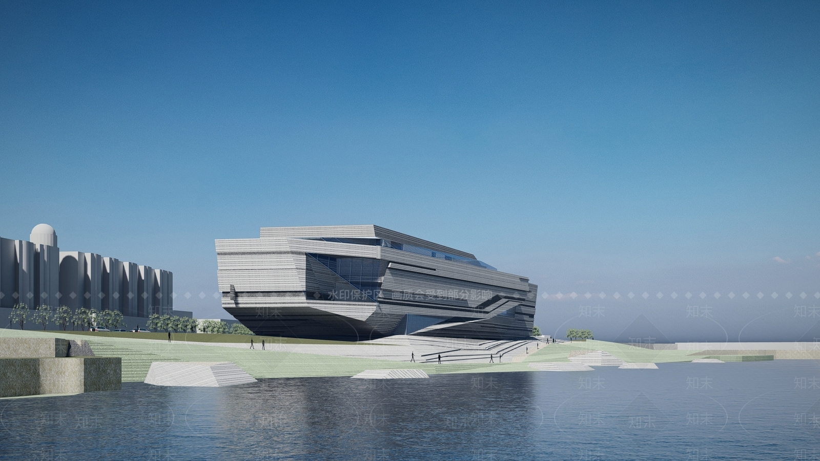 现代展览馆建筑SU模型下载【ID:1111279764】