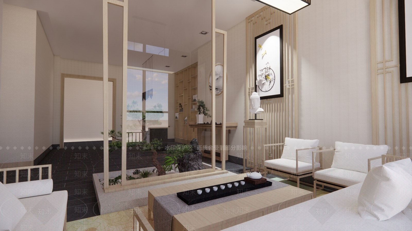 新中式休息区SU模型下载【ID:1111280337】
