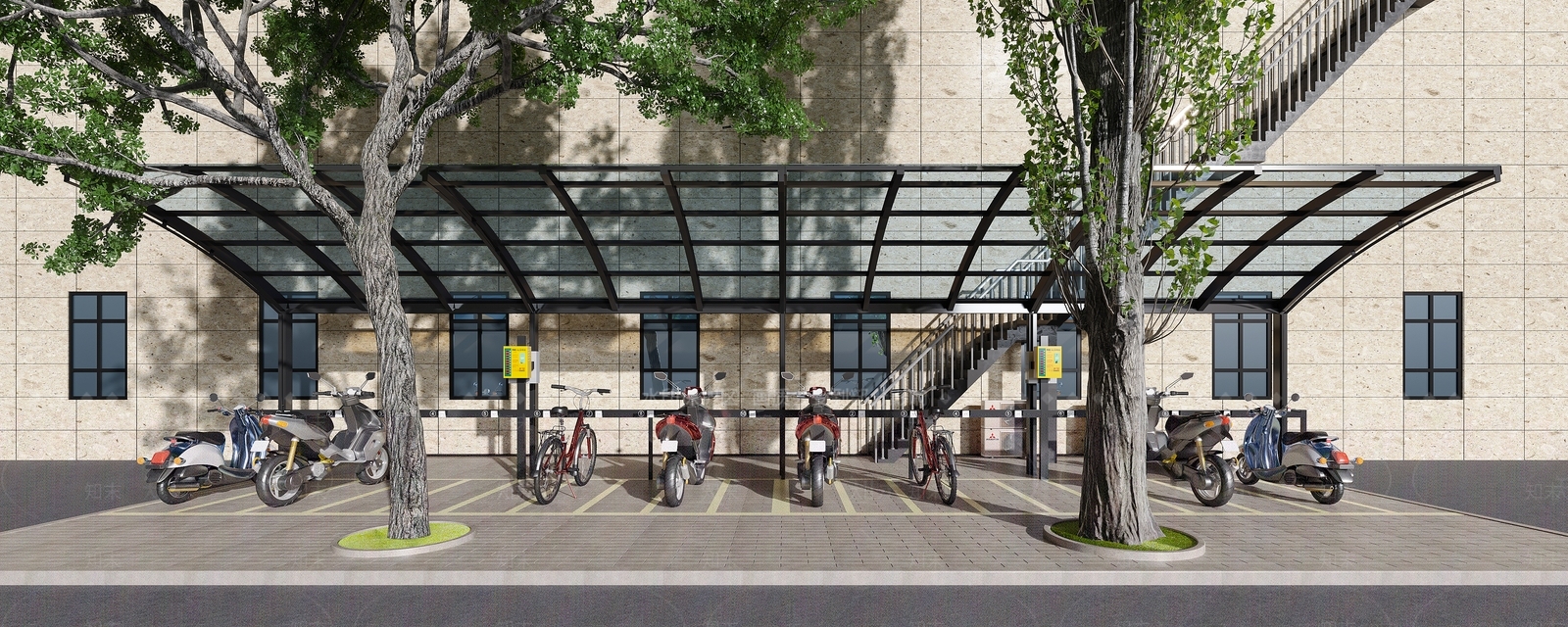 现代电动车自行车停车棚3D模型下载【ID:1111280670】