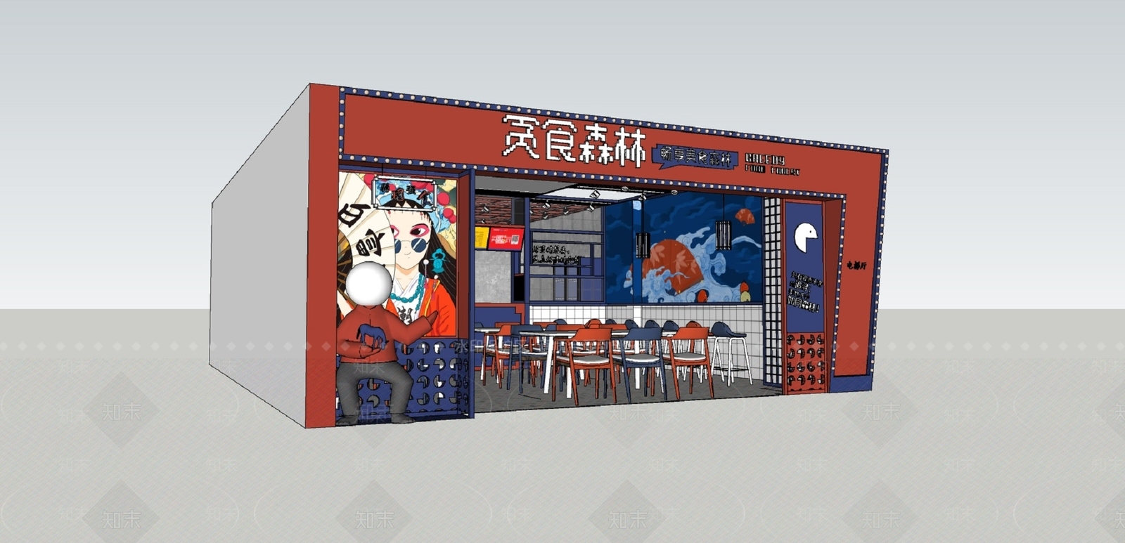 现代快餐店SU模型下载【ID:1111281771】