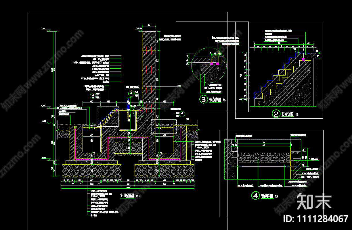 台阶式叠水跌水水景cad施工图下载【ID:1111284067】