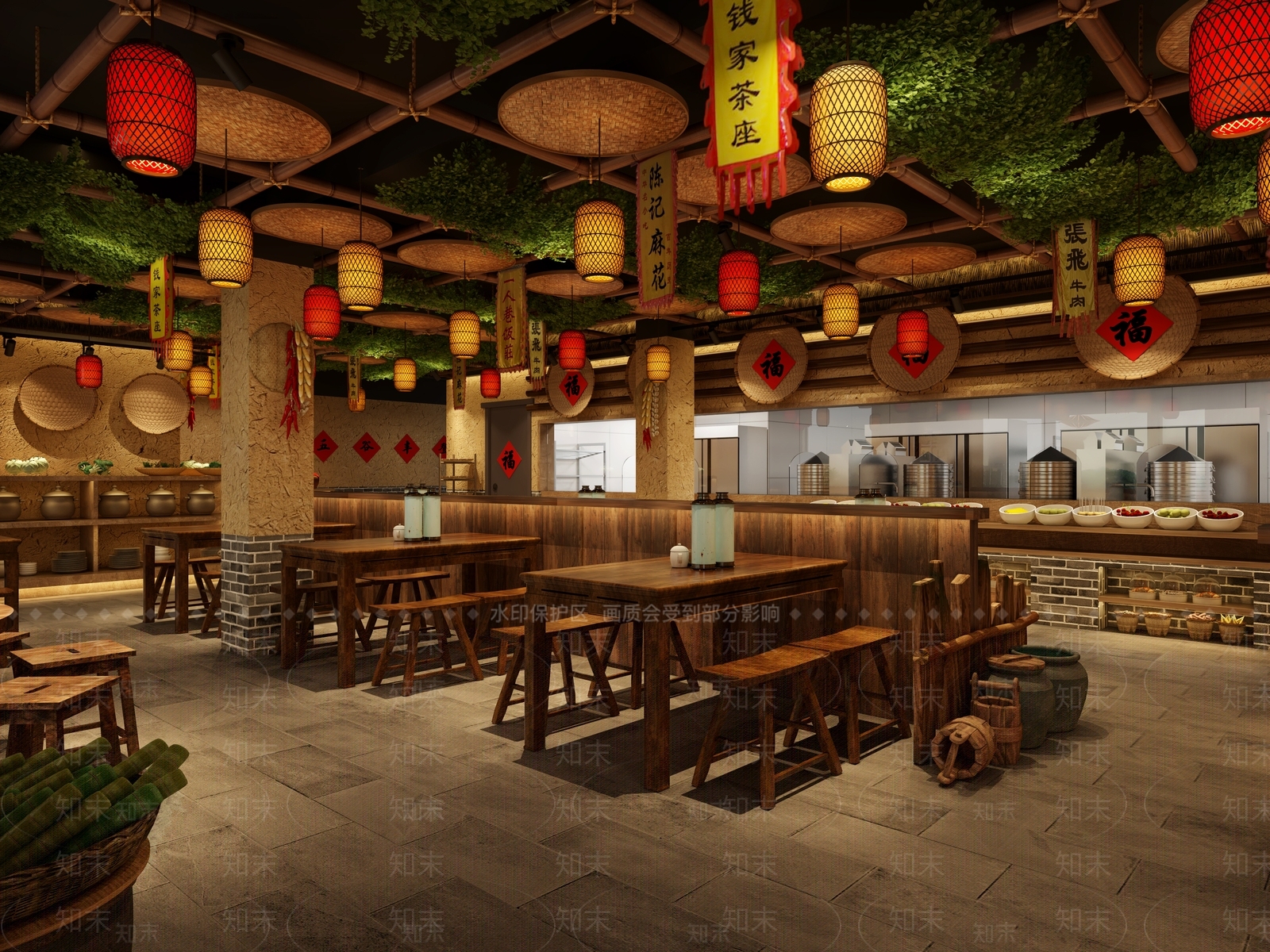 中式农家乐餐厅3D模型下载【ID:1111284697】