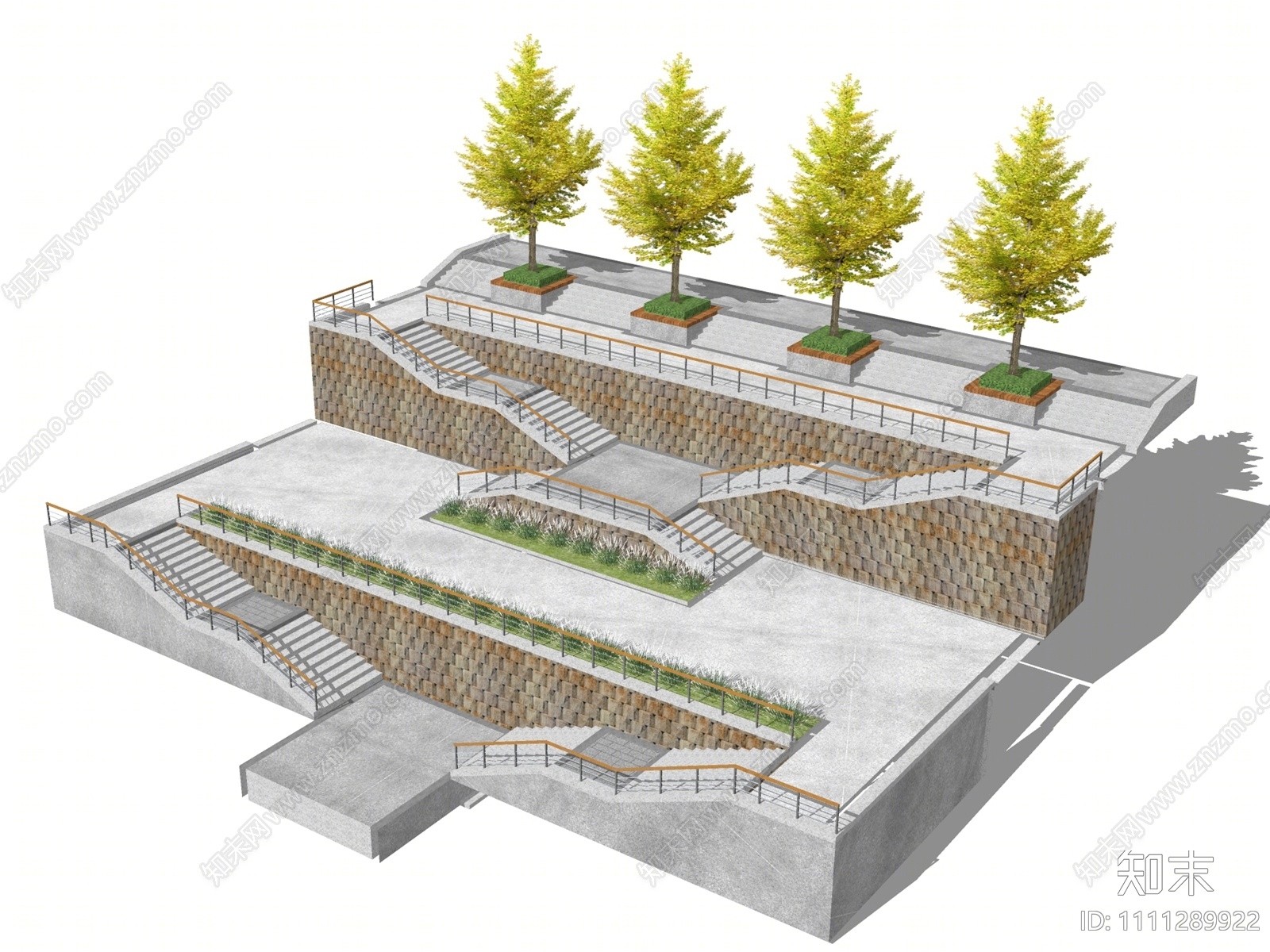 现代台阶景观SU模型下载【ID:1111289922】