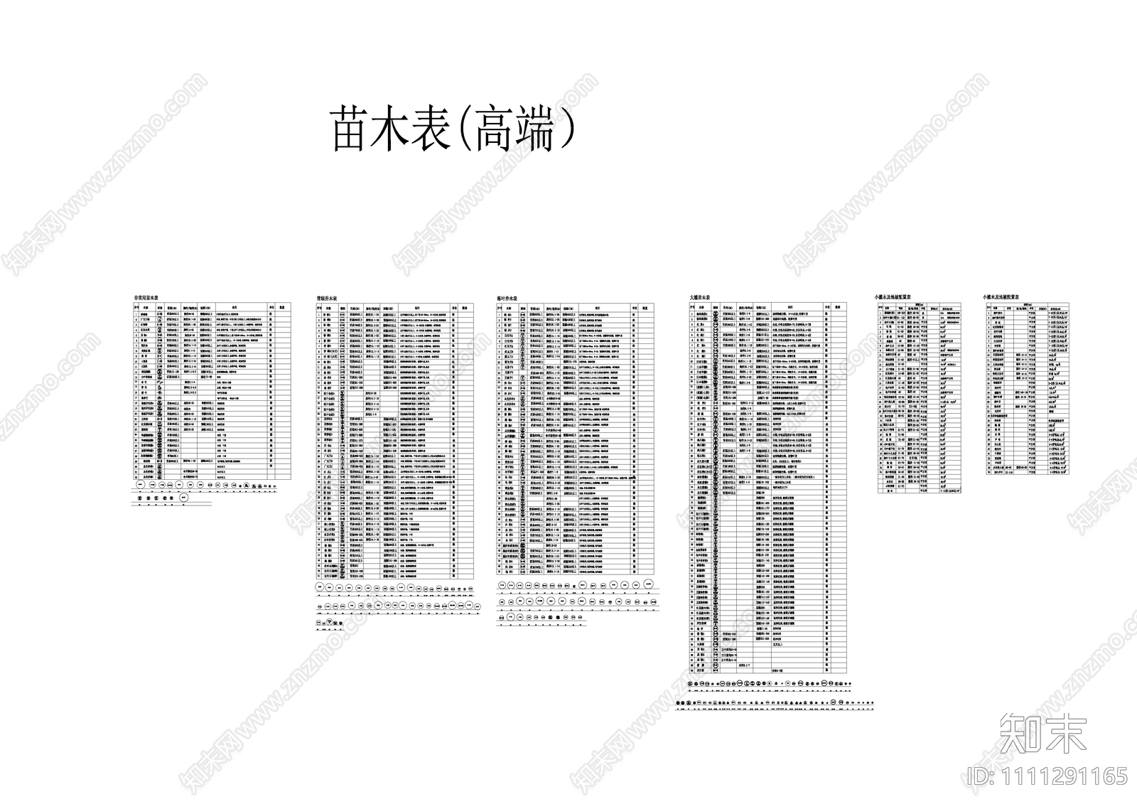 绿化苗木表分档cad施工图下载【ID:1111291165】