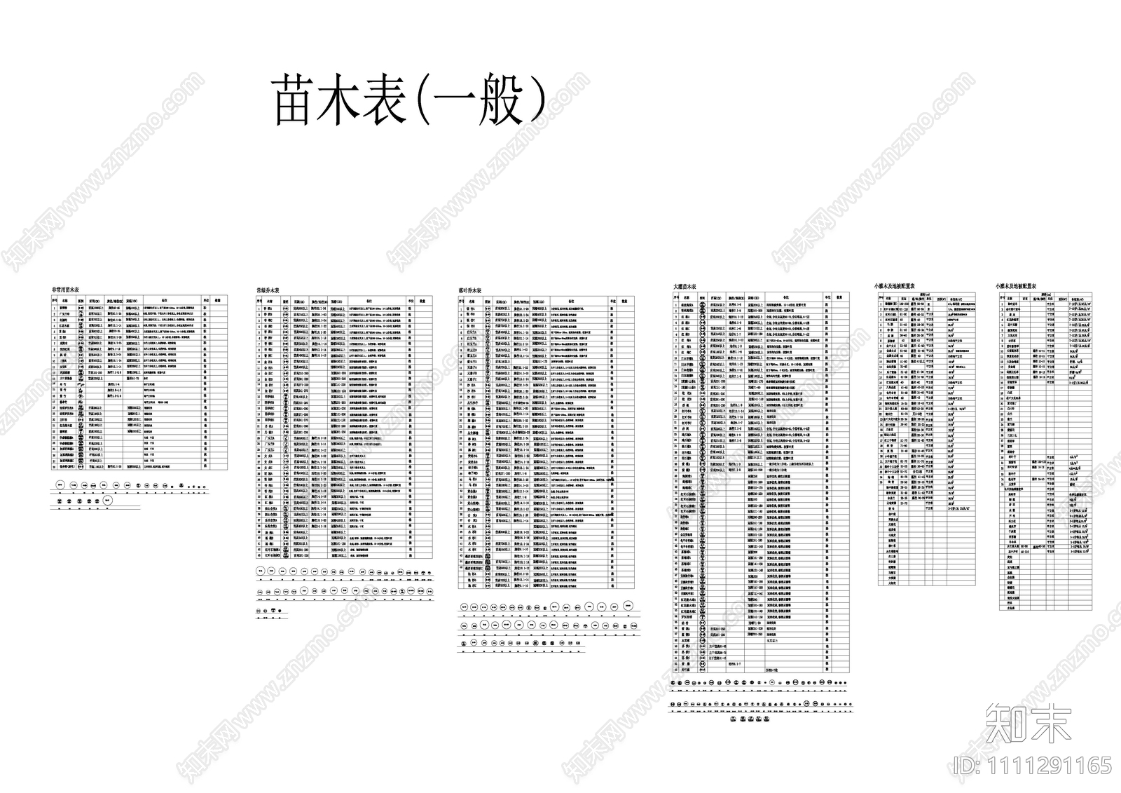 绿化苗木表分档cad施工图下载【ID:1111291165】