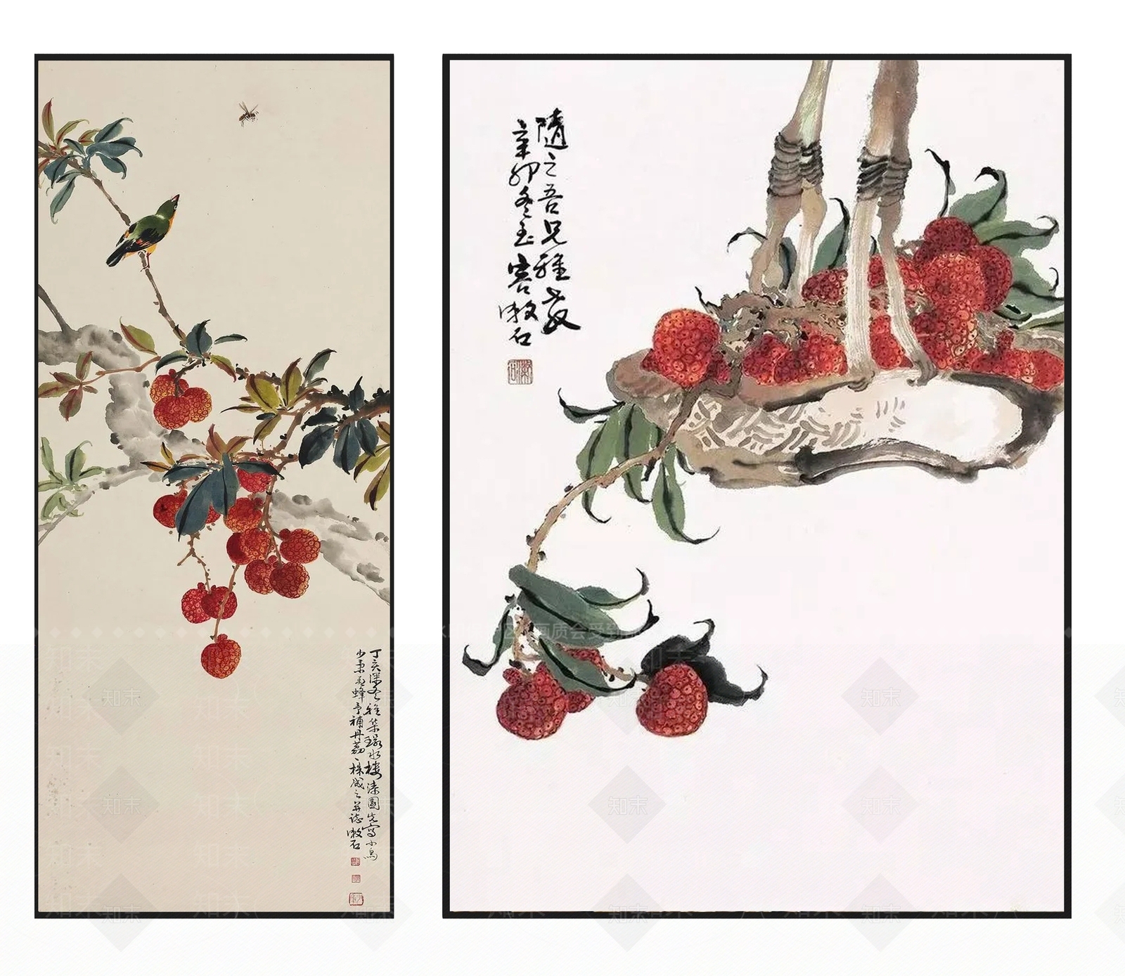 中式雅致红色荔枝水果图案挂画组合3D模型下载【ID:1111294976】