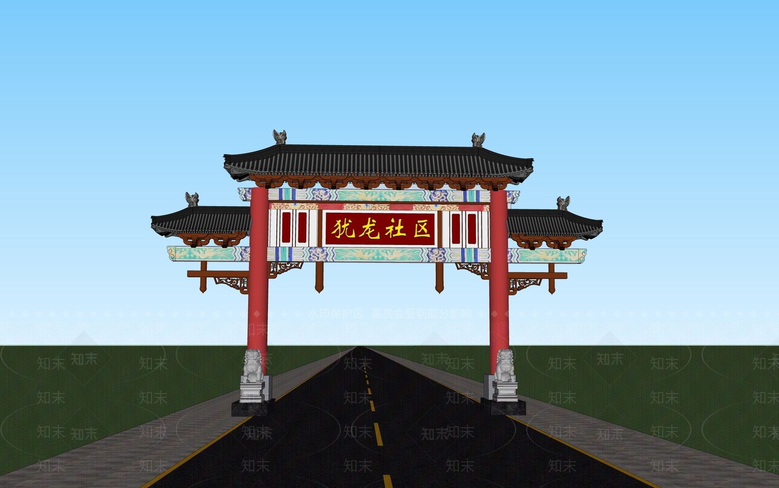 中式牌坊SU模型下载【ID:1111296276】