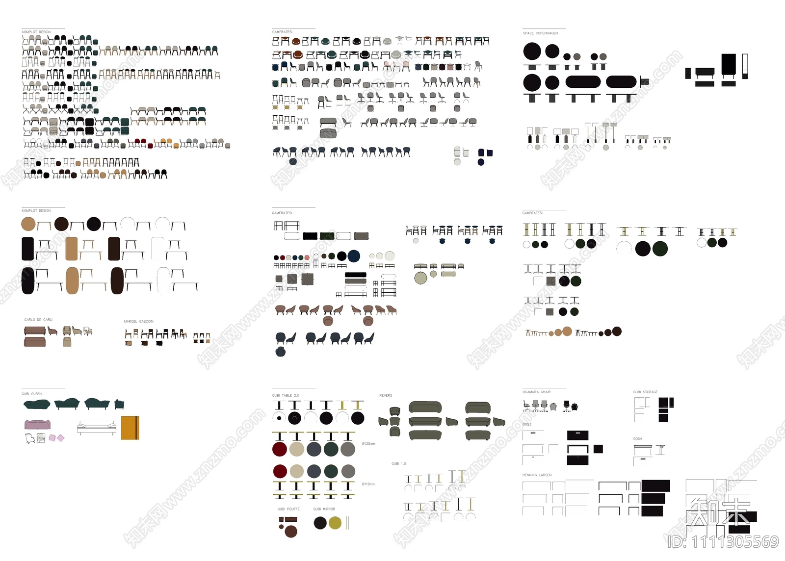 彩色家具CAD图库施工图下载【ID:1111305569】