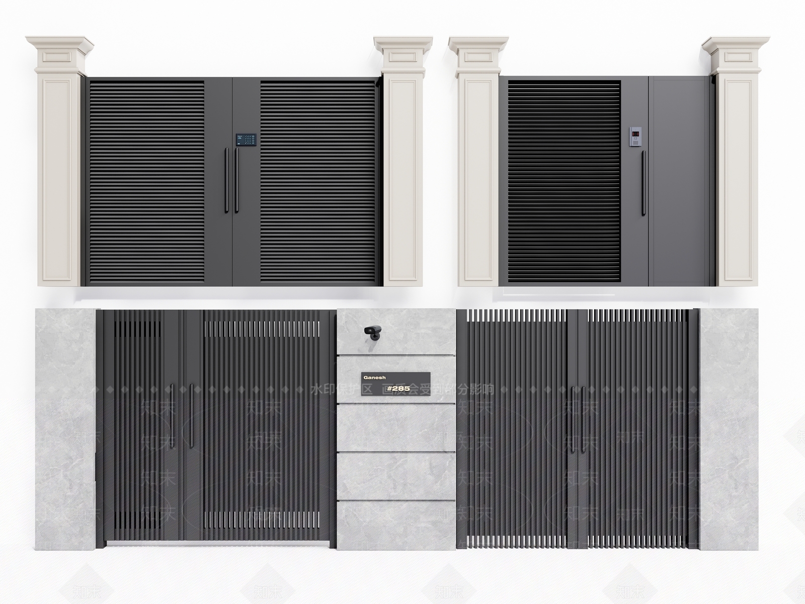 现代别墅铁艺大门3D模型下载【ID:1111312690】