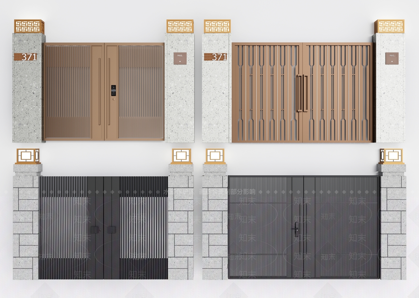 现代别墅铁艺大门3D模型下载【ID:1111322083】