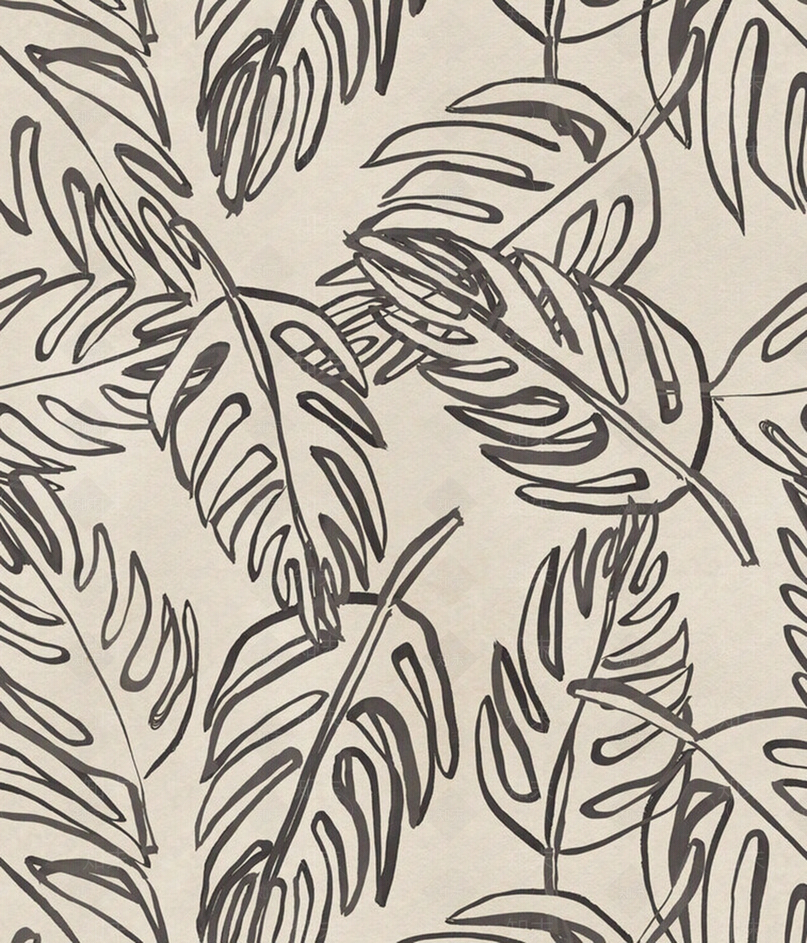 黑白树叶植物印花壁纸贴图下载【ID:1111349911】