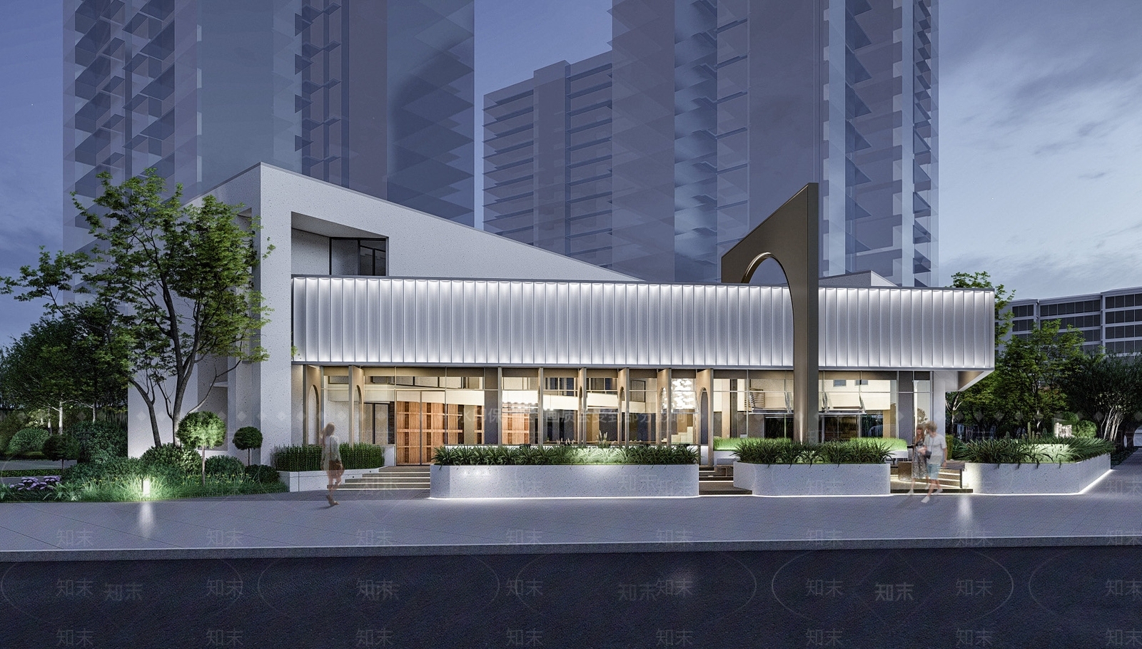 现代售楼处建筑SU模型下载【ID:1111675339】