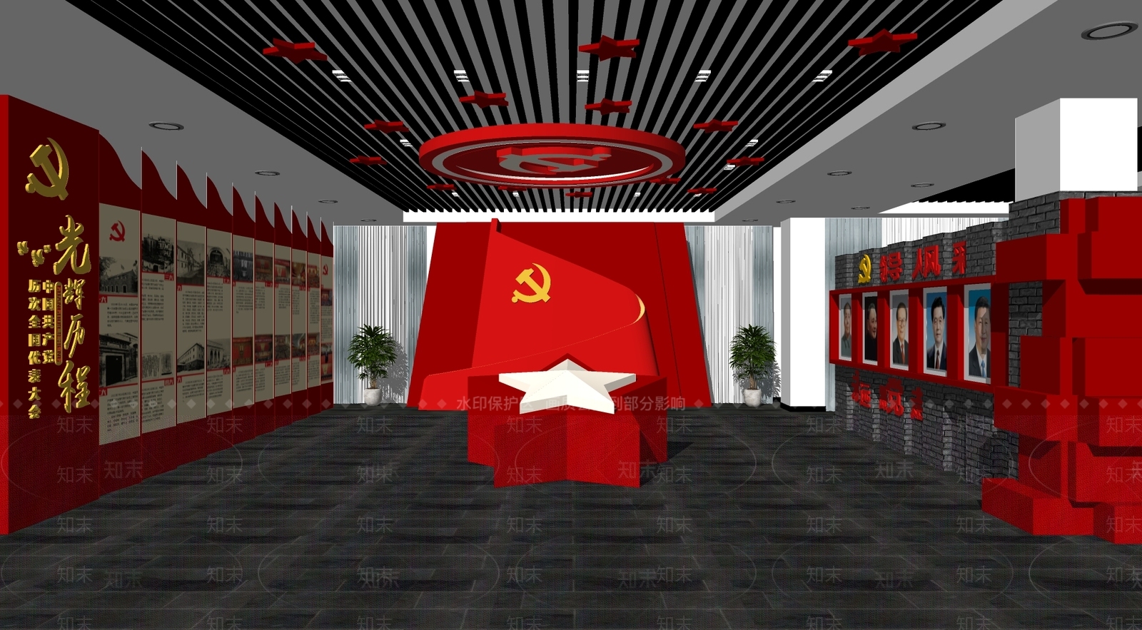 现代党建展厅SU模型下载【ID:1111357426】
