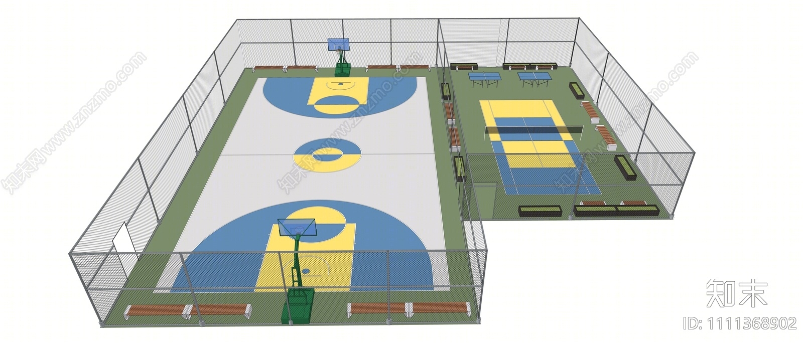 现代户外围网篮球场SU模型下载【ID:1111368902】