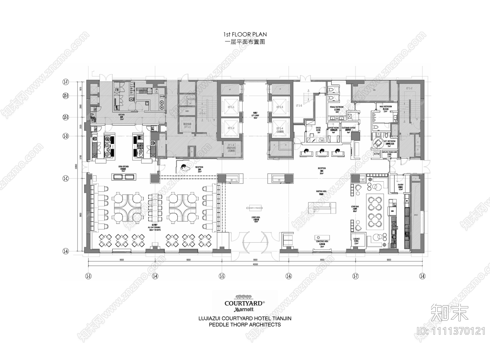酒店空间平面施工图施工图下载【ID:1111370121】