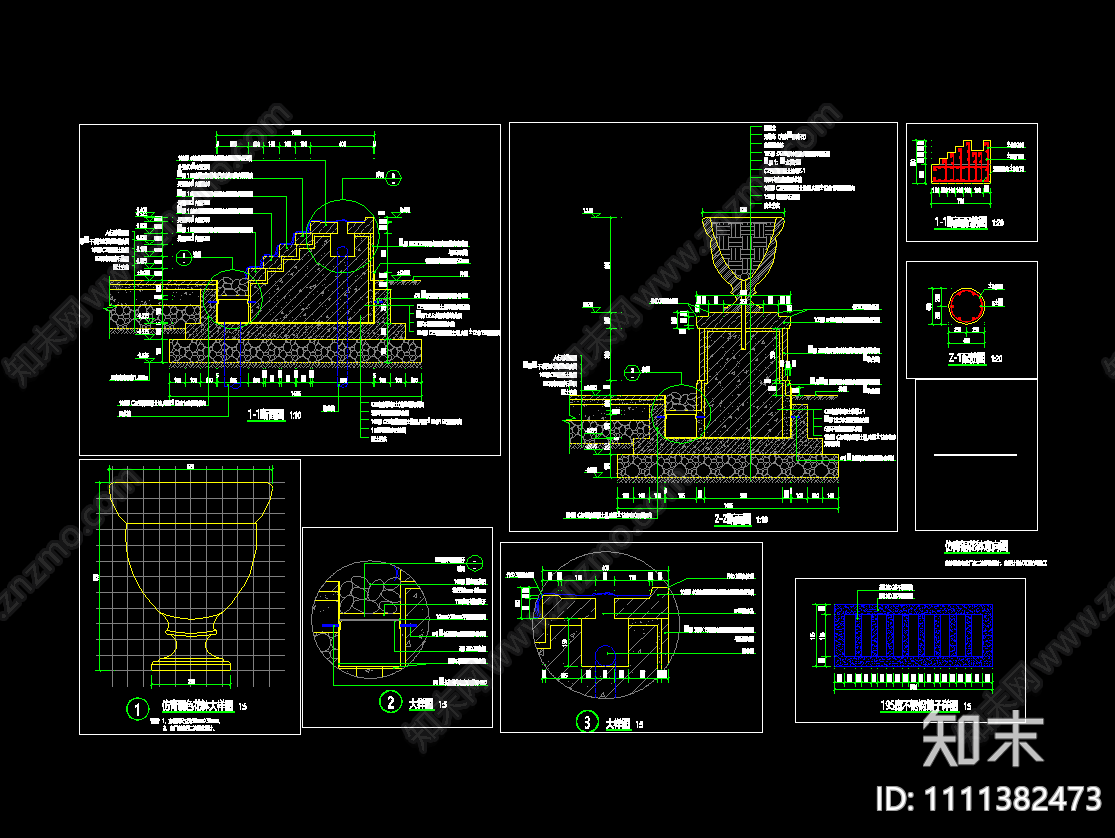 花钵台阶式跌水叠水cad施工图下载【ID:1111382473】
