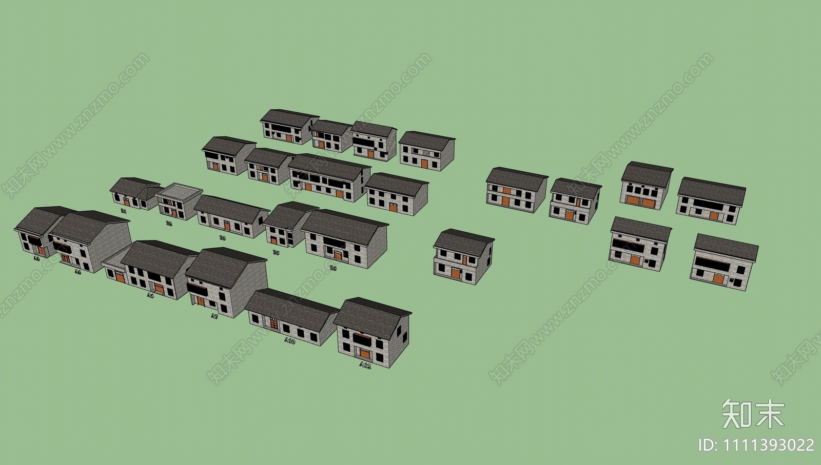 新中式乡村民房SU模型下载【ID:1111393022】