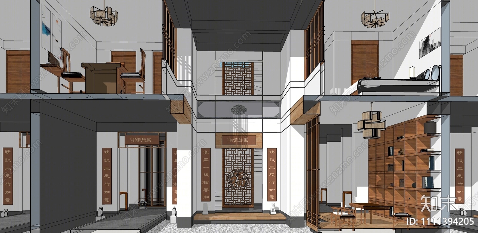 新中式会所室内SU模型下载【ID:1111394205】