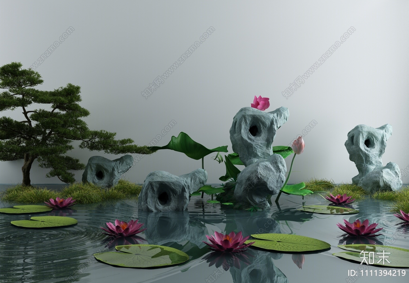 新中式假山水景3D模型下载【ID:1111394219】