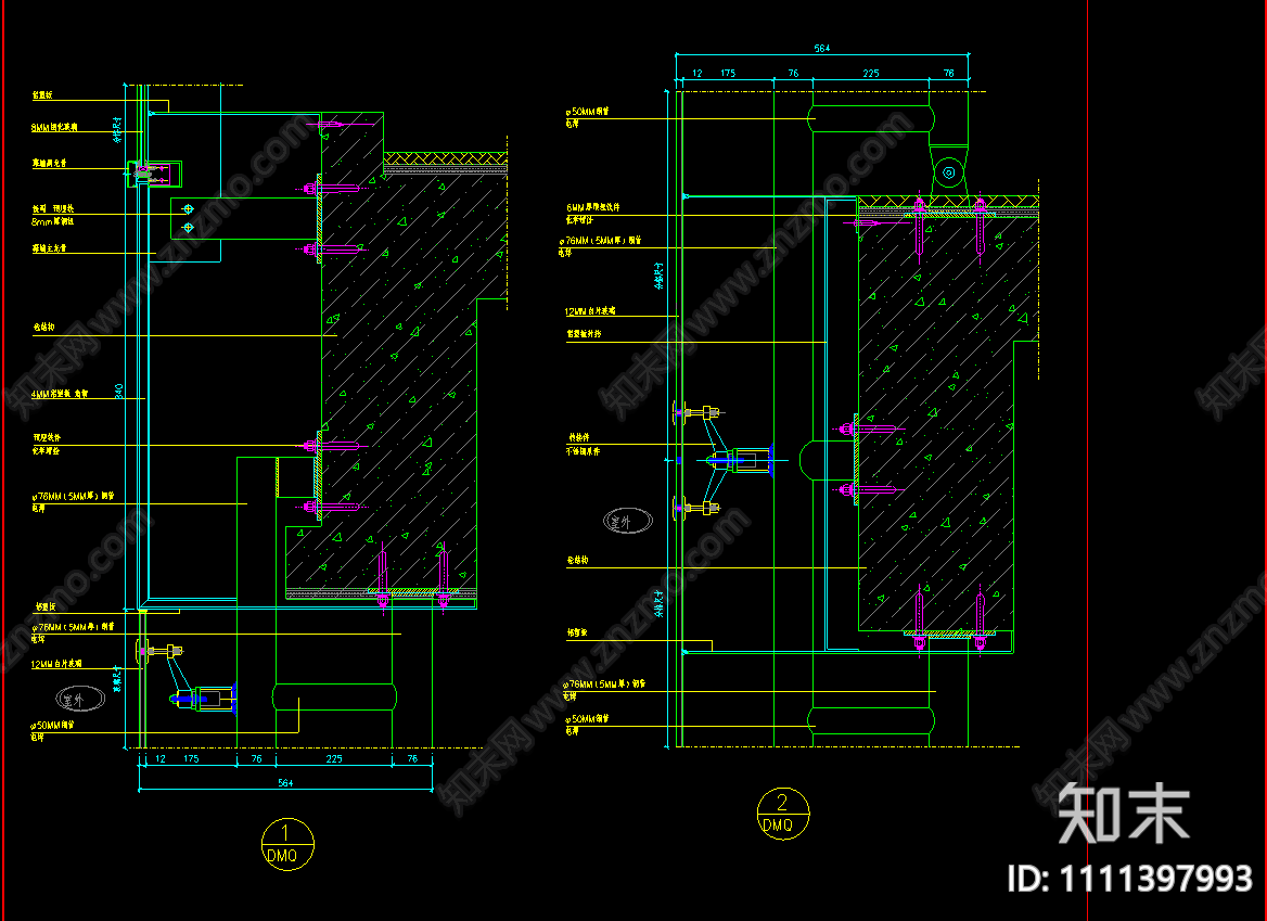 玻璃幕墙节点cad施工图下载【ID:1111397993】
