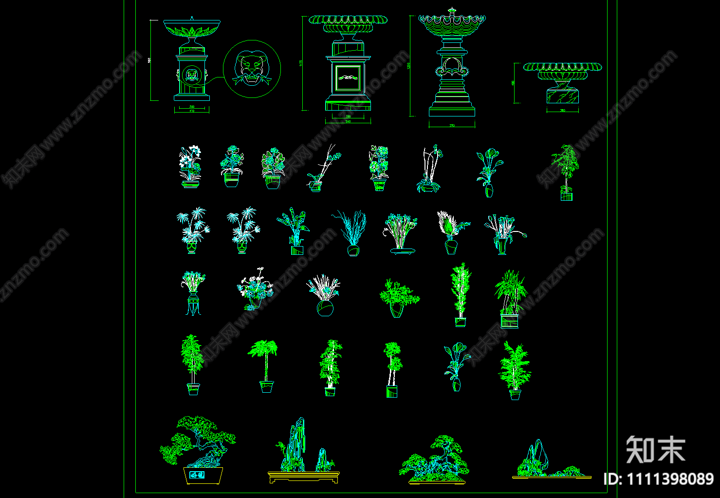 喷泉和经典盆景CAD大样图施工图下载【ID:1111398089】