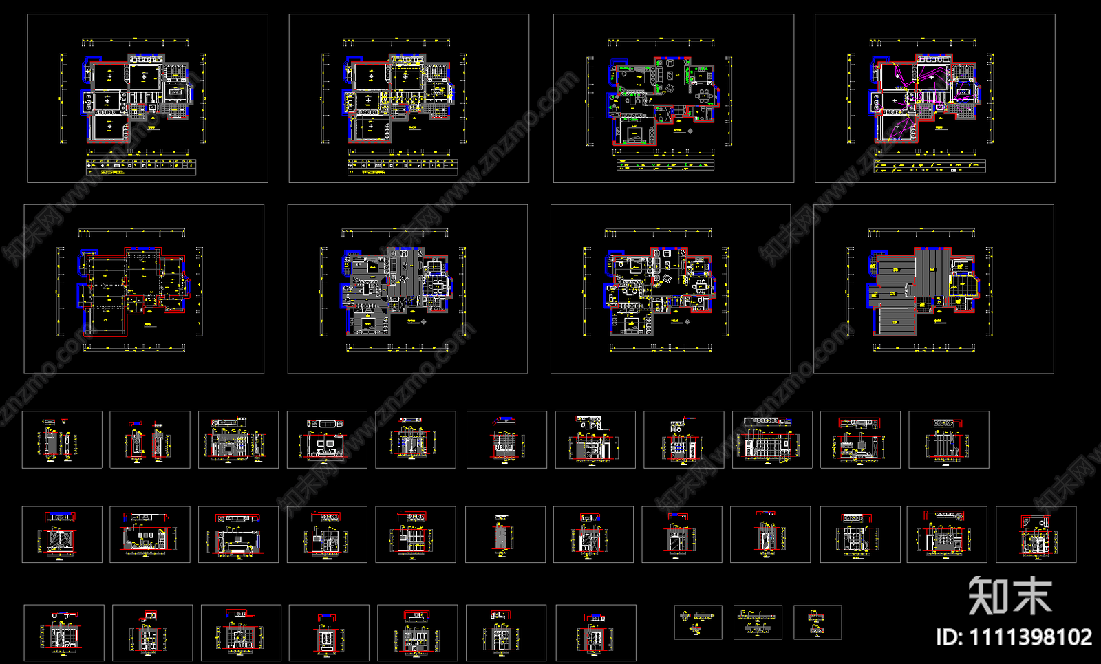 三室二厅两卫装修CAD施工图下载【ID:1111398102】