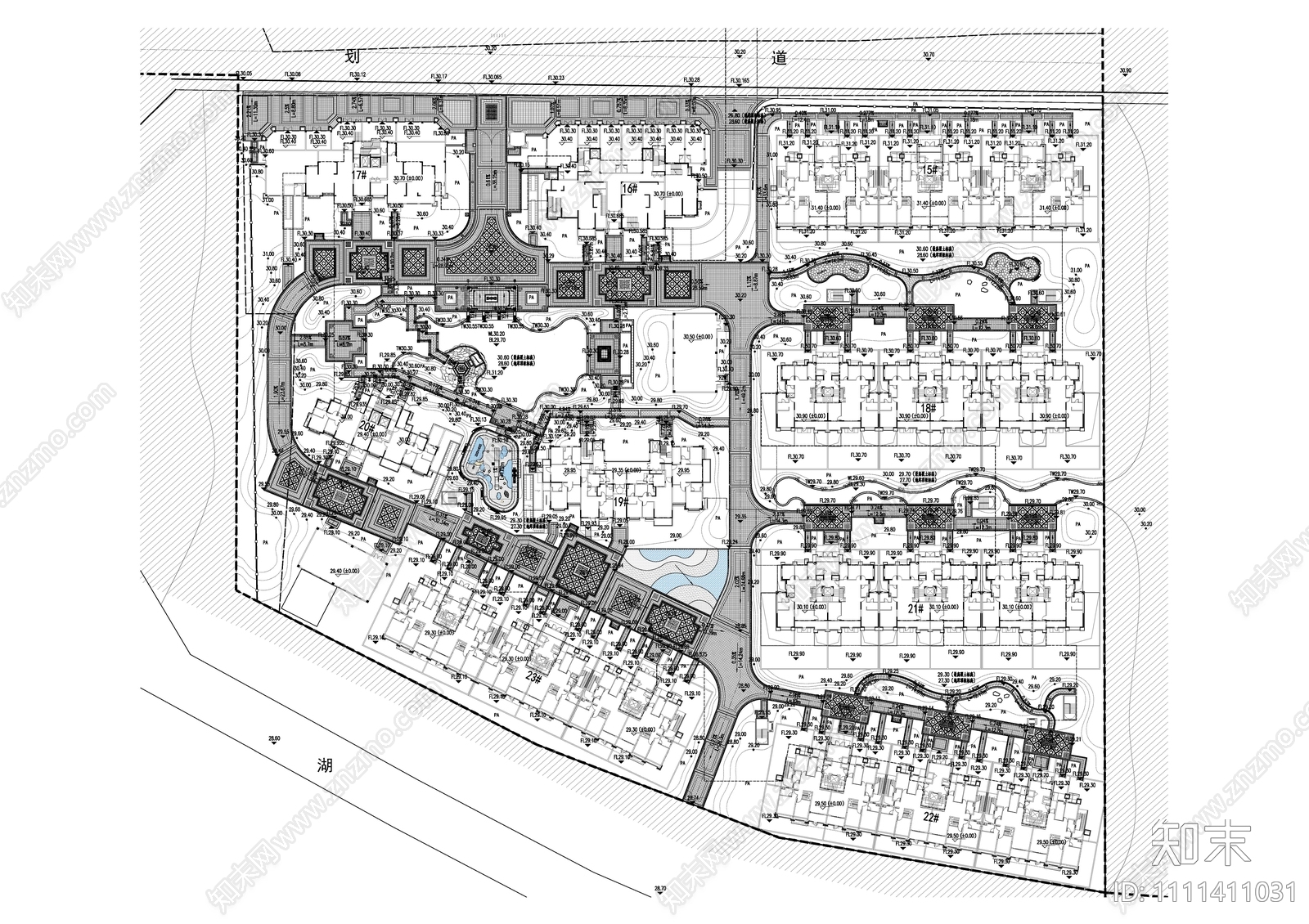 中式小区平面图施工图下载【ID:1111411031】