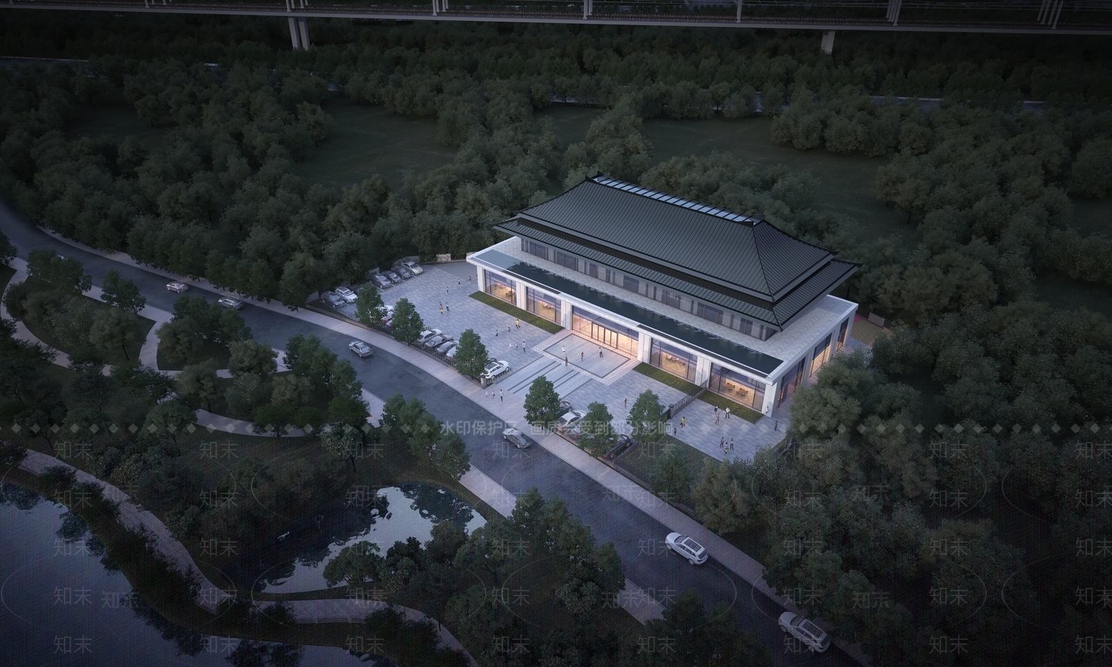 新中式售楼处建筑SU模型下载【ID:1111770078】