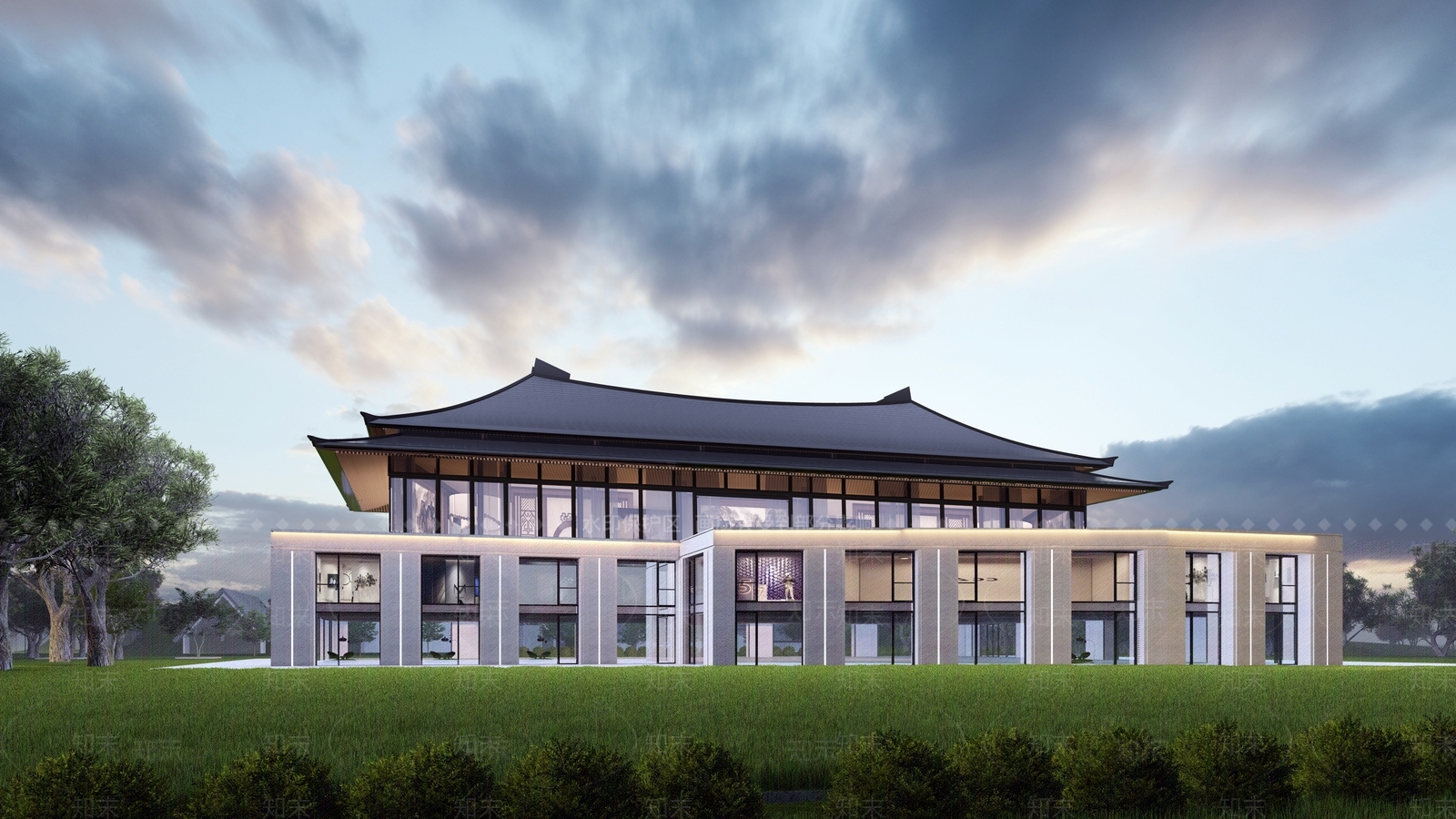新中式售楼处建筑SU模型下载【ID:1111770078】