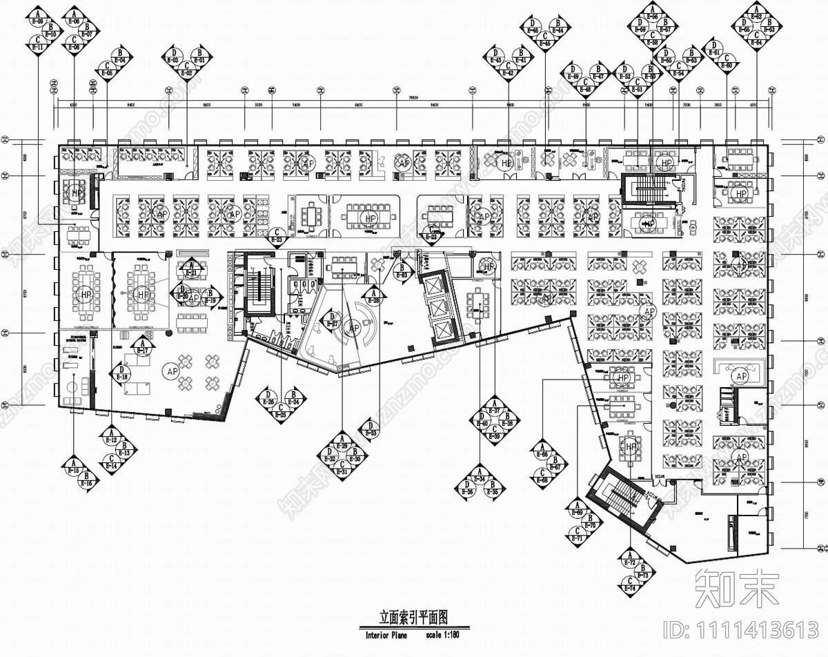 2300㎡科技公司办公室CAD施工图cad施工图下载【ID:1111413613】