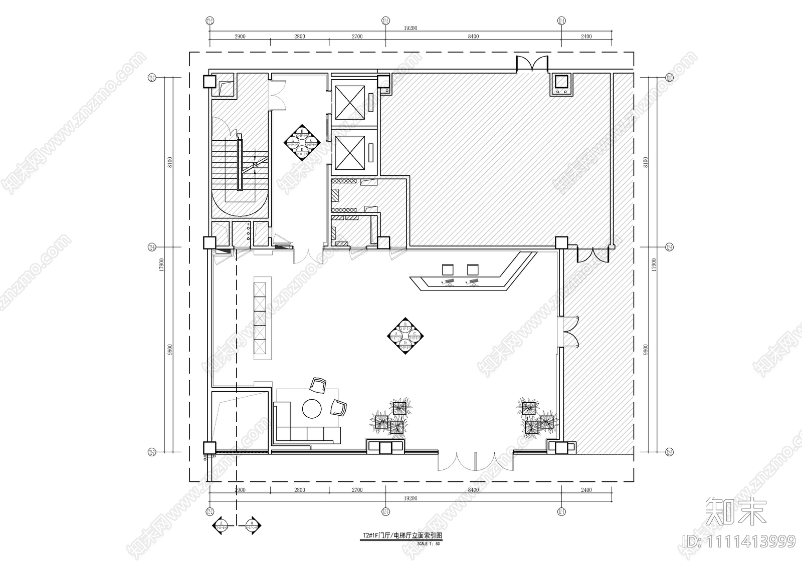 大堂公区CAD施工图施工图下载【ID:1111413999】