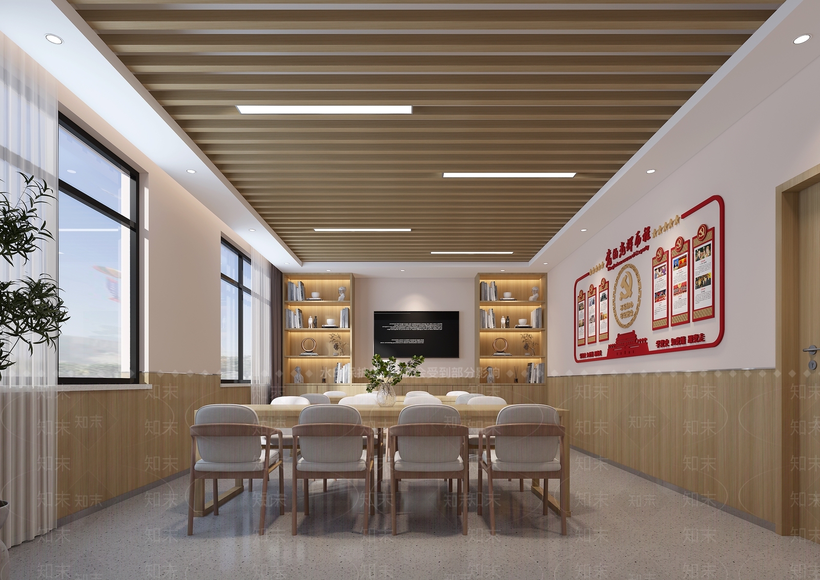 现代党建阅读室3D模型下载【ID:1111427930】