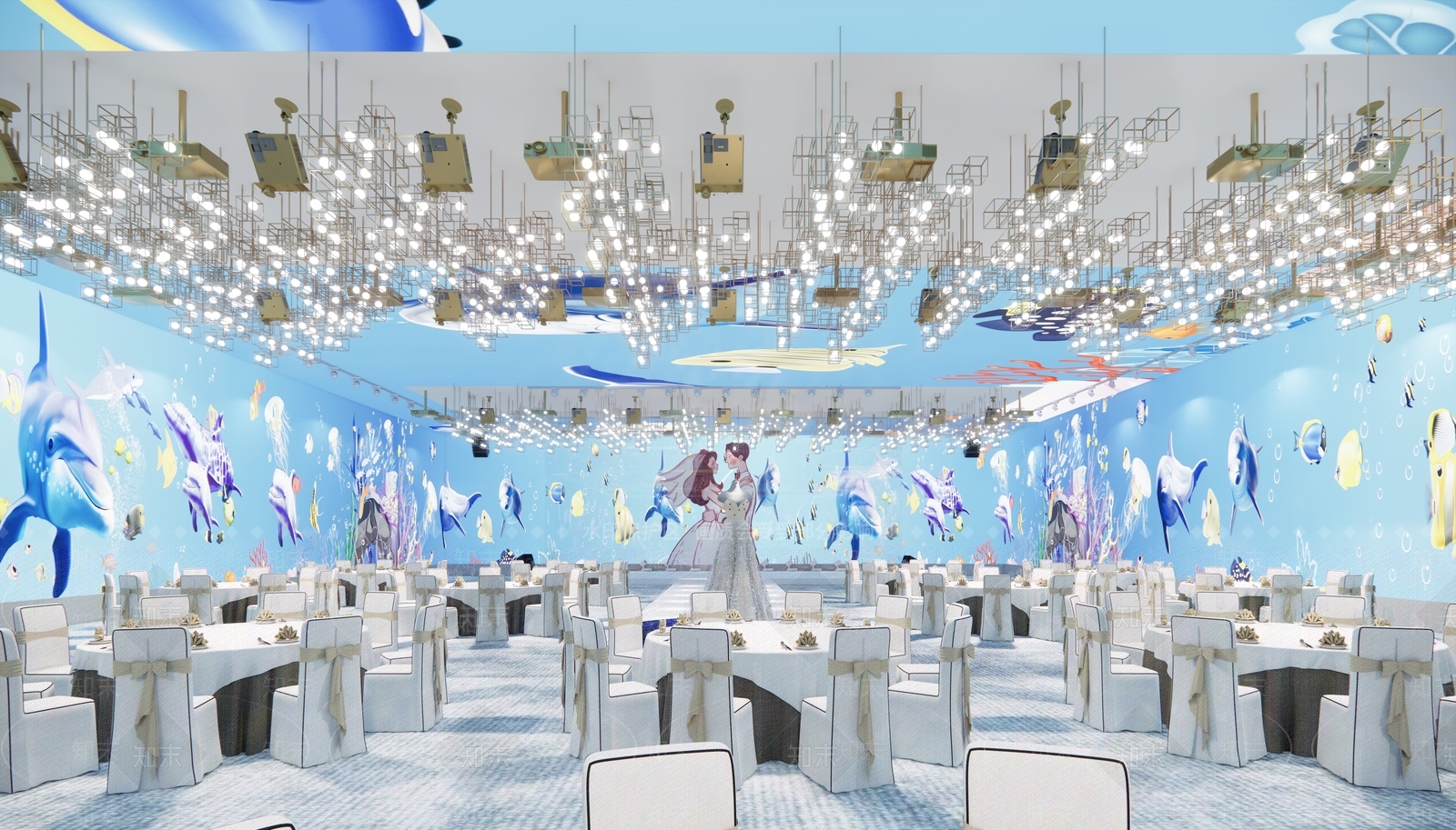 现代酒店宴会厅SU模型下载【ID:1111438725】