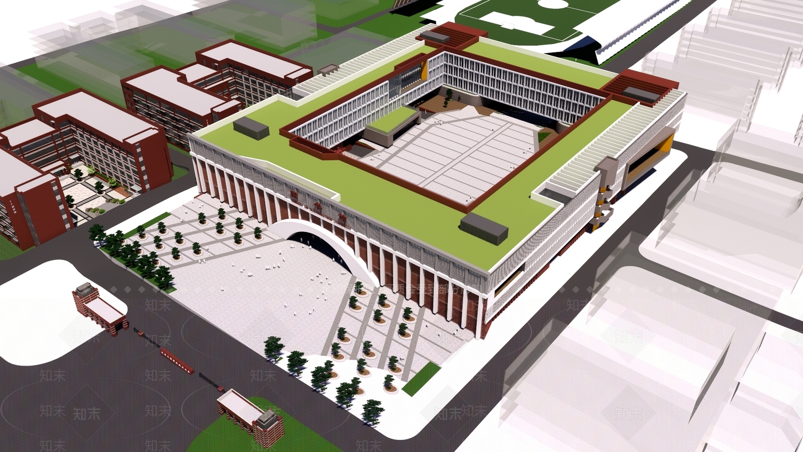 现代图书馆建筑SU模型下载【ID:1111437610】