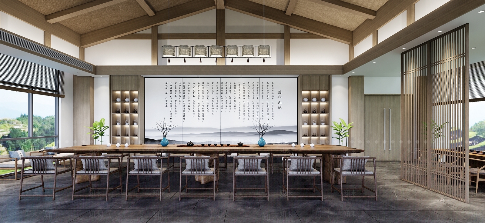 新中式茶室SU模型下载【ID:1111438457】