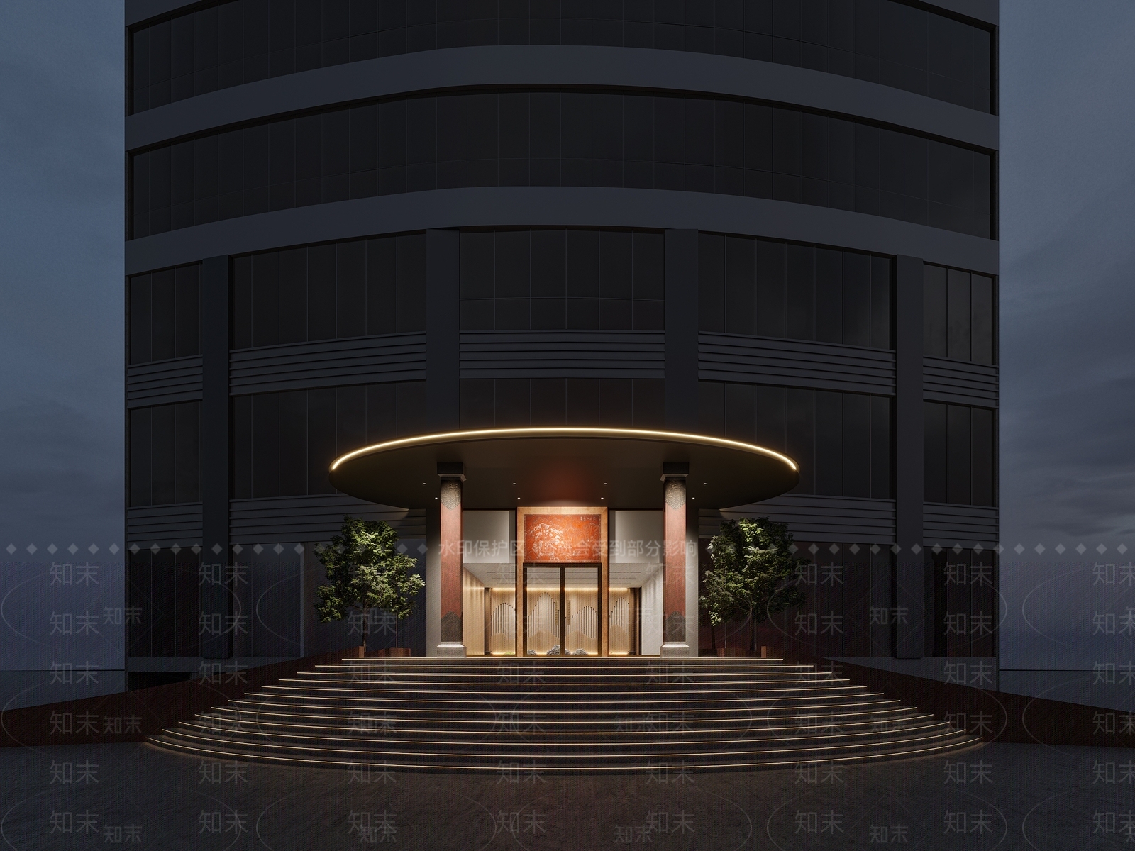 新中式办公楼外观3D模型下载【ID:1111445091】