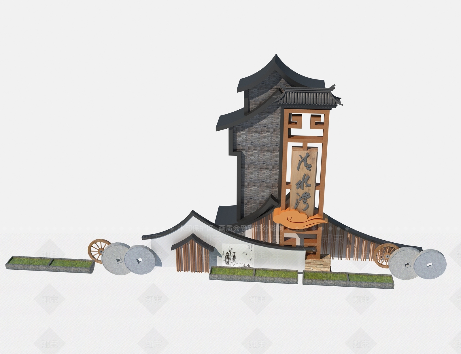 新中式美丽乡村指示牌3D模型下载【ID:1111445671】