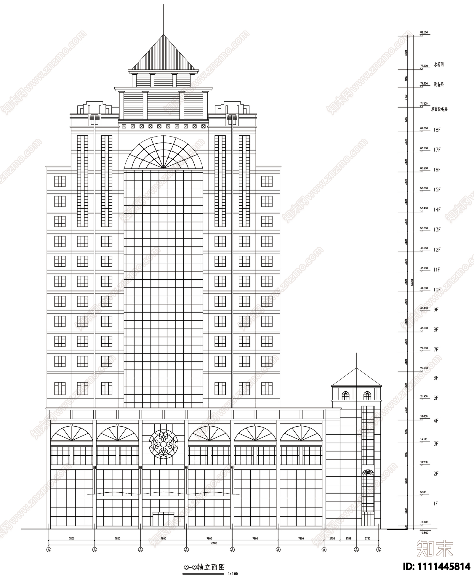 简欧风格酒店建筑cad施工图下载【ID:1111445814】