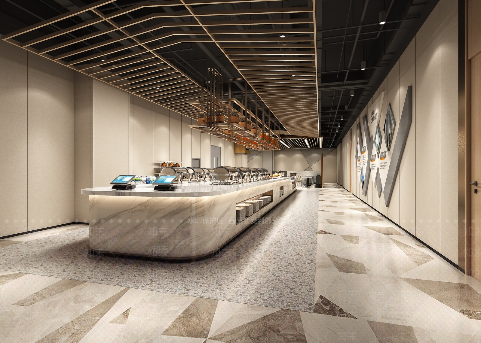 现代自助餐厅取餐区3D模型下载【ID:1111463334】