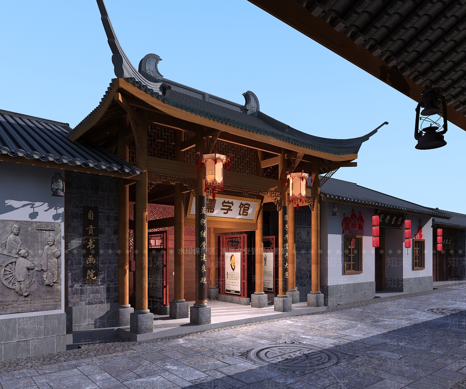 中式学堂外观3D模型下载【ID:1111456236】