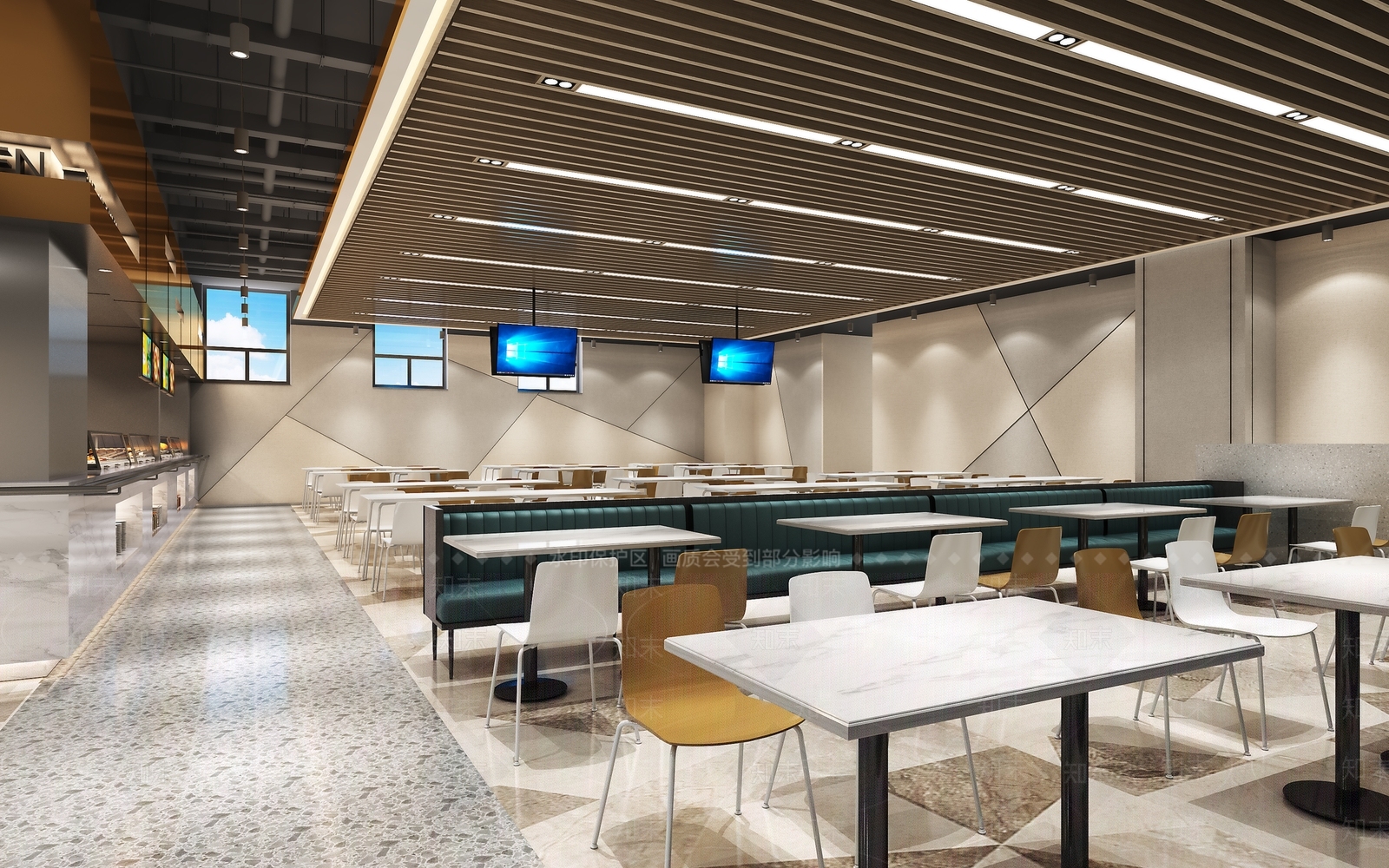 现代自助餐厅就餐区3D模型下载【ID:1111463355】