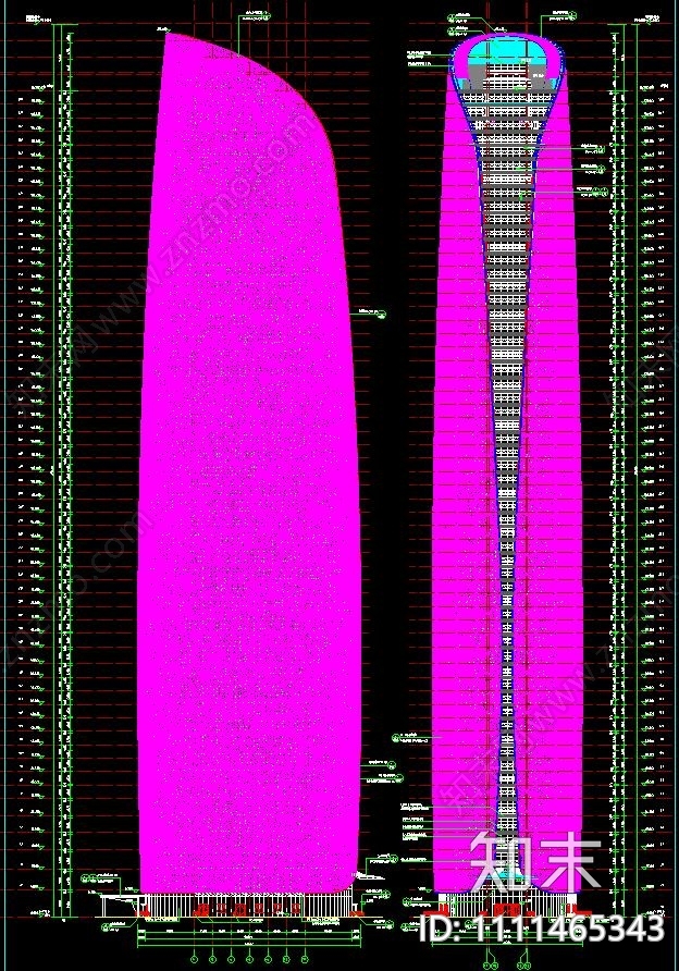 成都金融城双子塔cad施工图下载【ID:1111465343】